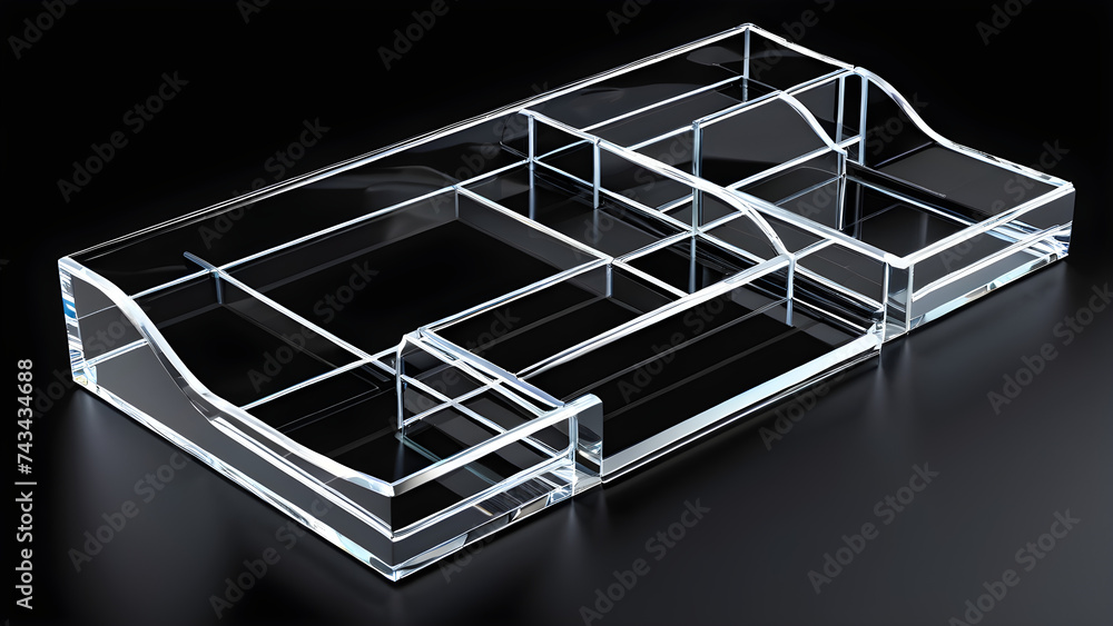 glassy desk organizer on black background glassy desk organizer on black background