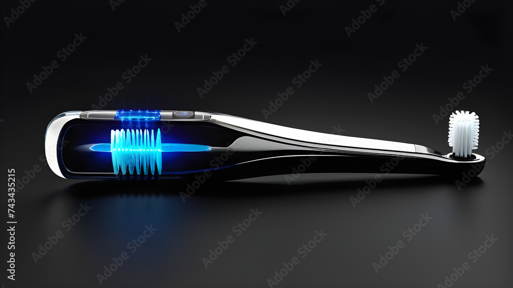 a electric toothbrush on black background - obrazy, fototapety, plakaty 
