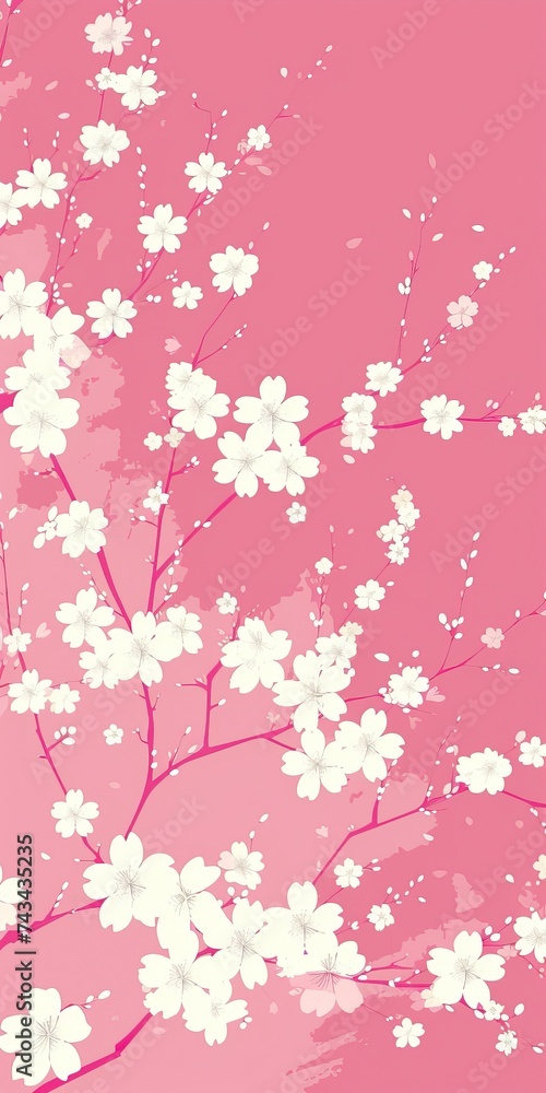 Simple design background with white and pink cherry blossom silhouette image.