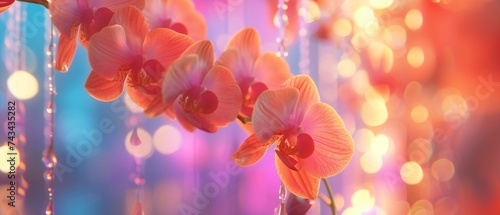 Elegant orchids amidst blurred city lights, a delicate dance of urban sophistication.