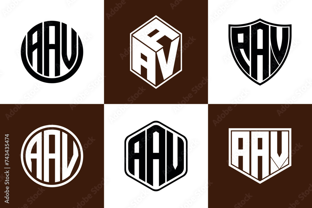 AAV initial letter geometric shape icon logo design vector. monogram, letter mark, circle, polygon, shield, symbol, emblem, elegant, abstract, wordmark, sign, art, typography, icon, geometric, shape