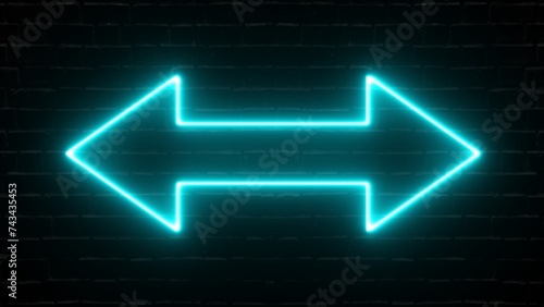 Realistic neon arrows. 3d render, abstract minimalist geometric arrow background.  Glowing neon motion sign, outline