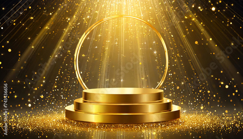 Glittering Glory: Abstract Golden Award Platform with Neon Frame photo