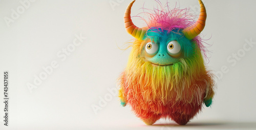 Funny colorful monster on a white background with copy space for text, Funny monster with colorful hair on a white background. 3d rendering © Ajmal Ali 217