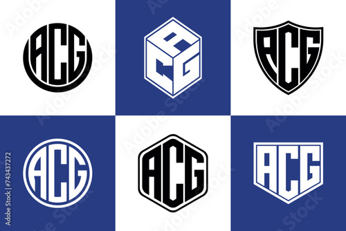 ACG initial letter geometric shape icon logo design vector. monogram, letter mark, circle, polygon, shield, symbol, emblem, elegant, abstract, wordmark, sign, art, typography, icon, geometric, shape photo