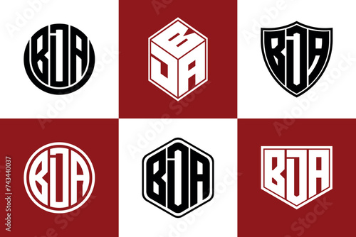 BDA initial letter geometric shape icon logo design vector. monogram, letter mark, circle, polygon, shield, symbol, emblem, elegant, abstract, wordmark, sign, art, typography, icon, geometric, shape photo