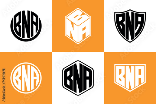 BNA initial letter geometric shape icon logo design vector. monogram, letter mark, circle, polygon, shield, symbol, emblem, elegant, abstract, wordmark, sign, art, typography, icon, geometric, shape photo