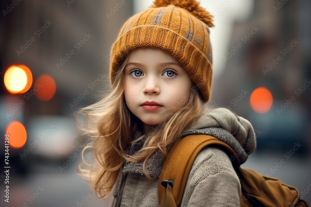 Portrait of a cute little girl in a warm hat and coat. Portrait of a cute little girl in a warm hat and coat.