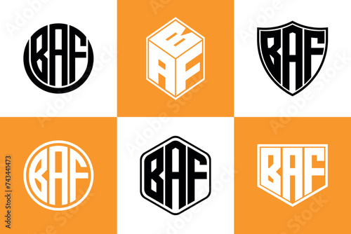 BAF initial letter geometric shape icon logo design vector. monogram, letter mark, circle, polygon, shield, symbol, emblem, elegant, abstract, wordmark, sign, art, typography, icon, geometric, shape photo