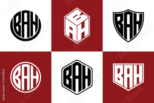 BAH initial letter geometric shape icon logo design vector. monogram, letter mark, circle, polygon, shield, symbol, emblem, elegant, abstract, wordmark, sign, art, typography, icon, geometric, shape photo