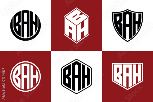 BAH initial letter geometric shape icon logo design vector. monogram, letter mark, circle, polygon, shield, symbol, emblem, elegant, abstract, wordmark, sign, art, typography, icon, geometric, shape
