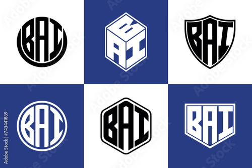 BAI initial letter geometric shape icon logo design vector. monogram, letter mark, circle, polygon, shield, symbol, emblem, elegant, abstract, wordmark, sign, art, typography, icon, geometric, shape