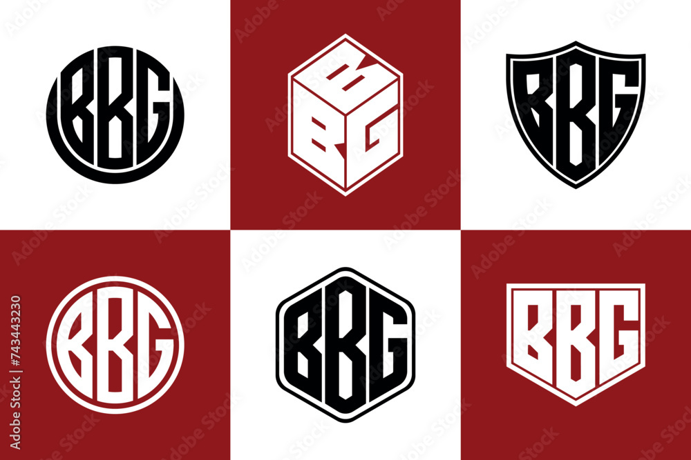 BBG initial letter geometric shape icon logo design vector. monogram, letter mark, circle, polygon, shield, symbol, emblem, elegant, abstract, wordmark, sign, art, typography, icon, geometric, shape