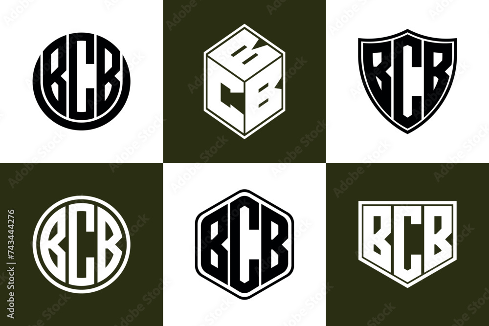 BCB initial letter geometric shape icon logo design vector. monogram, letter mark, circle, polygon, shield, symbol, emblem, elegant, abstract, wordmark, sign, art, typography, icon, geometric, shape