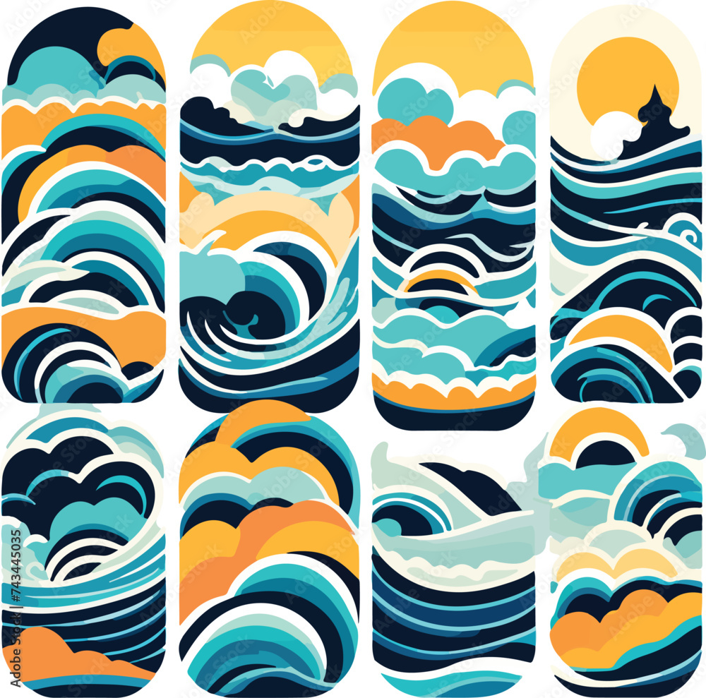 Beach ocean water waves art in vector illustration. Cerulean Serenade: Seamless Ocean Wave Texture.