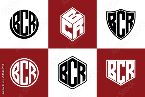 BCR initial letter geometric shape icon logo design vector. monogram, letter mark, circle, polygon, shield, symbol, emblem, elegant, abstract, wordmark, sign, art, typography, icon, geometric, shape