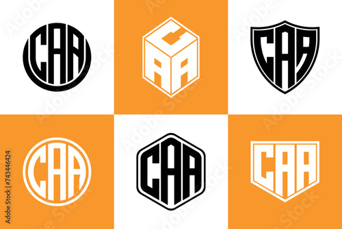 CAA initial letter geometric shape icon logo design vector. monogram, letter mark, circle, polygon, shield, symbol, emblem, elegant, abstract, wordmark, sign, art, typography, icon, geometric, shape photo