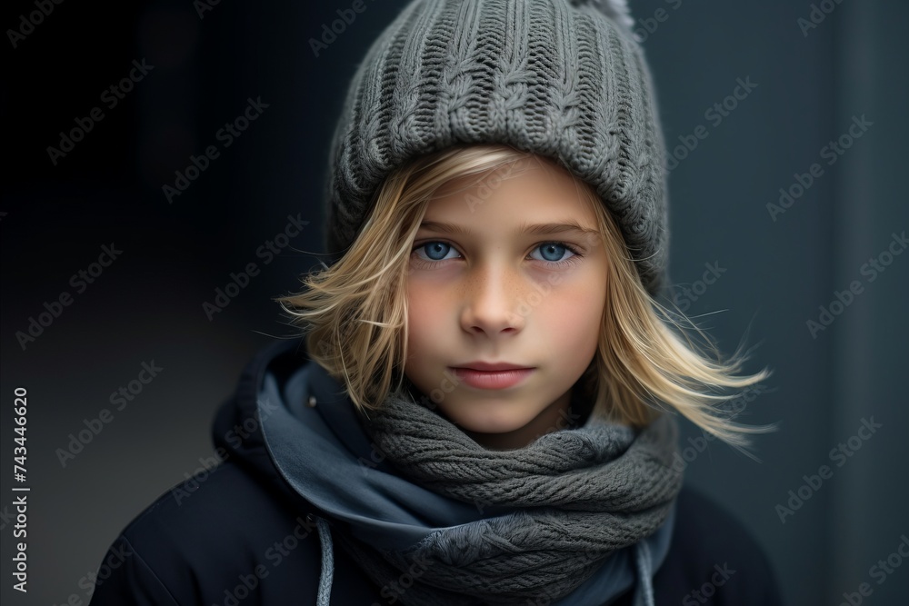 Portrait of a beautiful little girl in a winter hat and scarf Portrait of a beautiful little girl in a winter hat and scarf