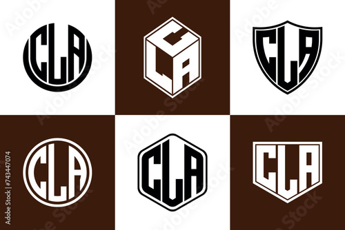 CLA initial letter geometric shape icon logo design vector. monogram, letter mark, circle, polygon, shield, symbol, emblem, elegant, abstract, wordmark, sign, art, typography, icon, geometric, shape