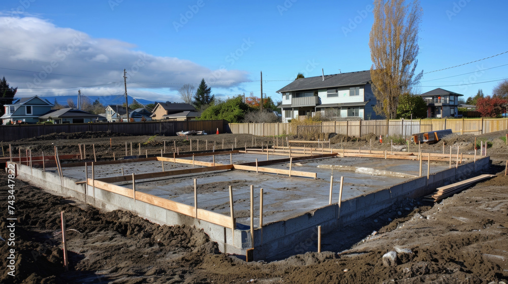 The masons precise skills are evident in the perfectly laid concrete foundation of a newly built home.