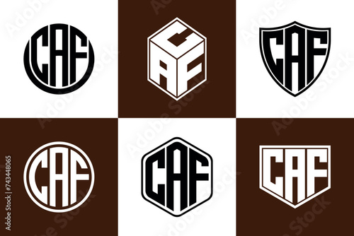 CAF initial letter geometric shape icon logo design vector. monogram, letter mark, circle, polygon, shield, symbol, emblem, elegant, abstract, wordmark, sign, art, typography, icon, geometric, shape
