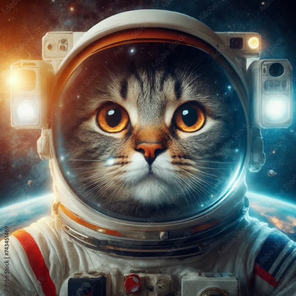 Cat astronaut in space.