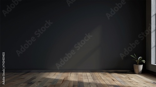 Empty room, black wall background.