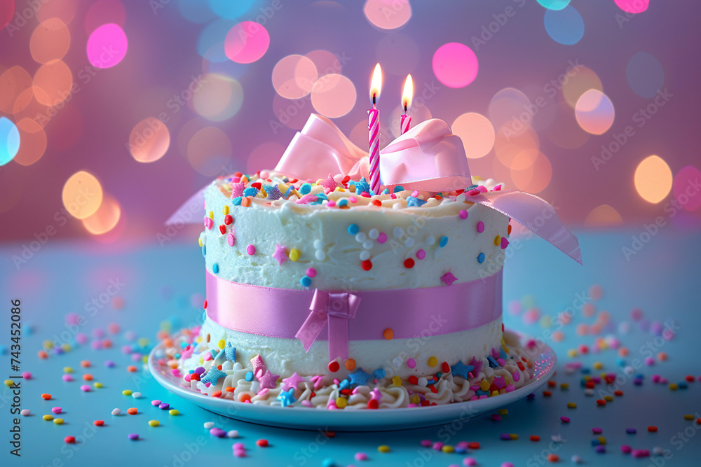 birthday party balloons, colourful balloons background and birthday cake with candles birthday party balloons, colourful balloons background and birthday cake with candles