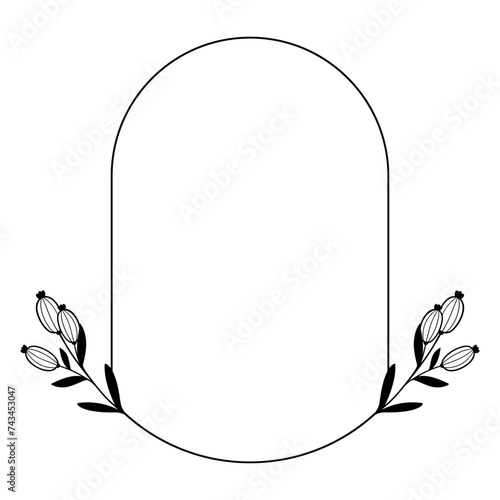 Minimal flower frame element for decorative greeting card, invitation or wedding template