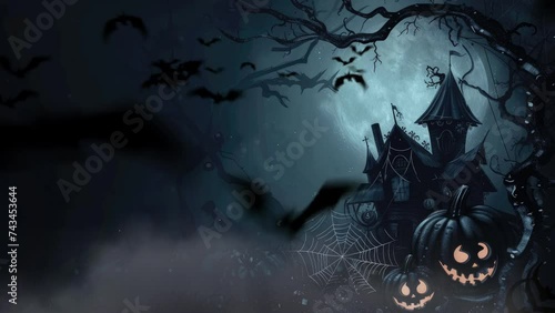 animated halloween night decorative with bat and moon background. seamless looping time-lapse virtual video animation background. photo