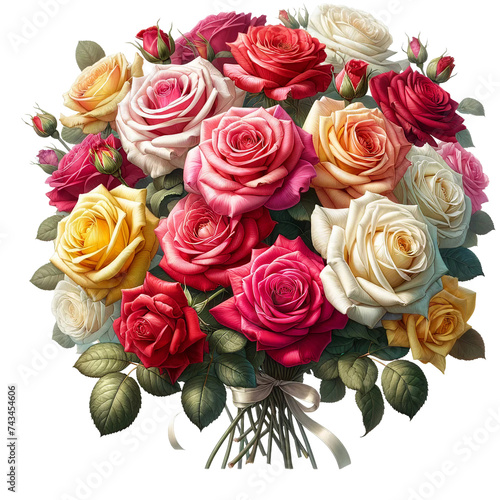 bouquet of roses : Assorted Roses Bouquet isolated on solid white background
