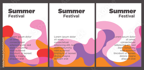 Summer Music Festival event publication set with abstract background illustration vector template