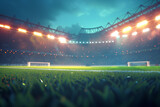 Under the electric embrace of the night, a soccer stadium roars to life, bathed in the vibrant glow of floodlights