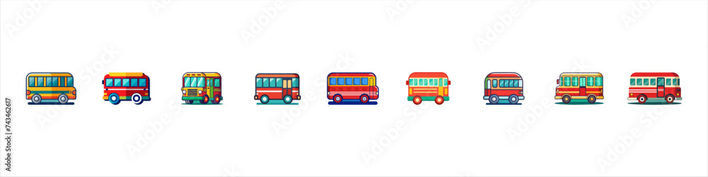 color bus icon set. bus vector icons, school bus icon, Bus icon set. Transport symbol in linear style. transport icons set. schoolbus vector icons