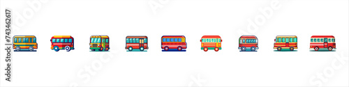 color bus icon set. bus vector icons, school bus icon, Bus icon set. Transport symbol in linear style. transport icons set. schoolbus vector icons