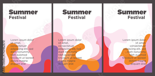 Summer Music Festival event publication set with abstract background illustration vector template