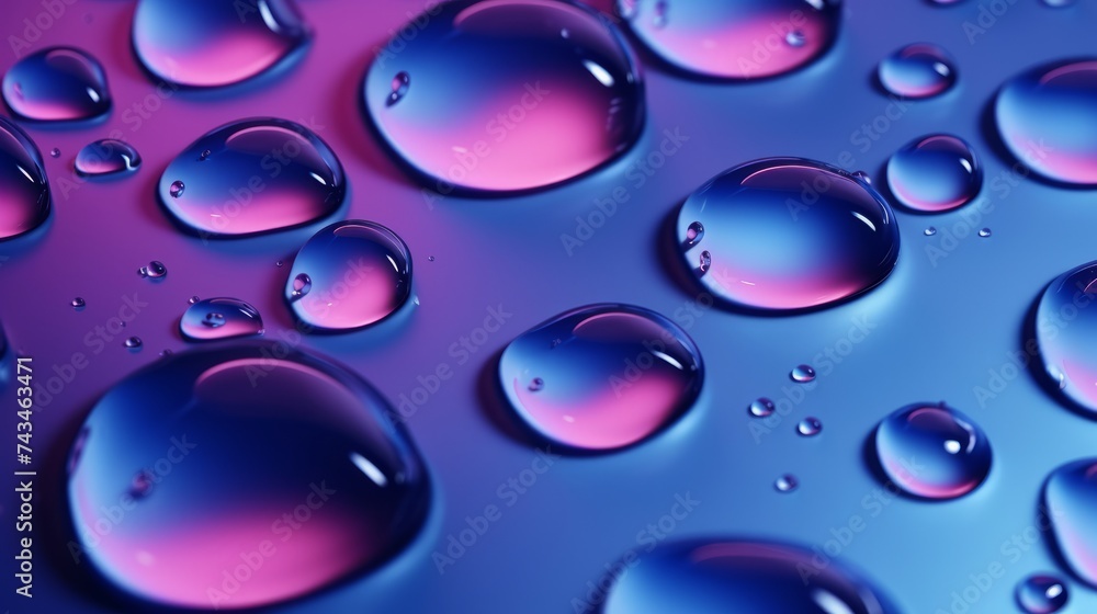 Abstract Macro. Neon-Toned Water Droplets