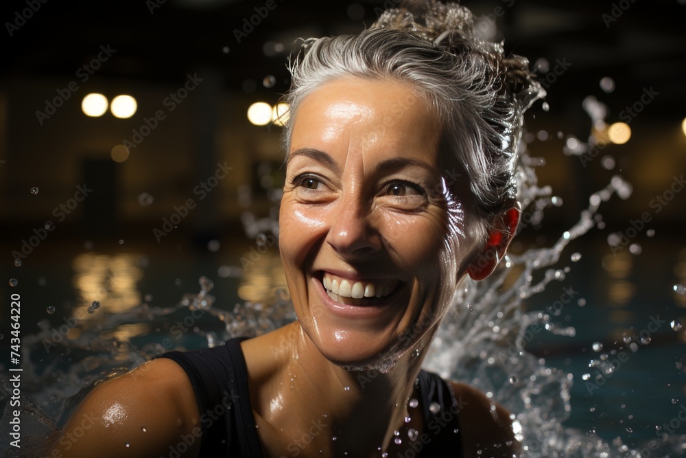 Active mature women enjoying aqua gym class in a pool, healthy retired lifestyle with seniors doing aqua fit sport Active mature women enjoying aqua gym class in a pool, healthy retired lifestyle with seniors doing aqua fit sport