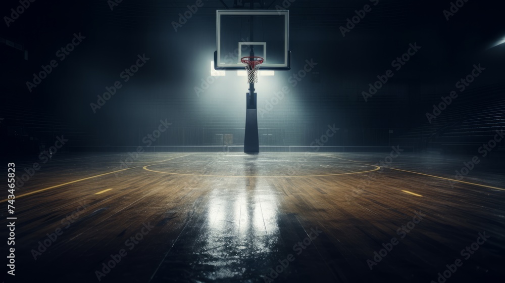 Basketball Court With Basketball Hoop at Center - obrazy, fototapety, plakaty 