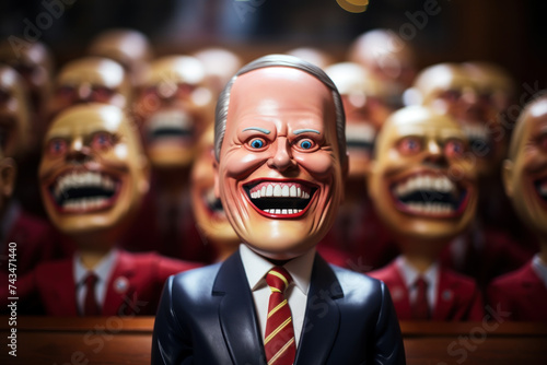 Devilish bad plastic puppet politician or business man, with an evil grin