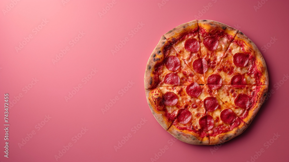 Pizza isolated on pastel background with copy space for text, ready for advertising, banner and flyer Pizza isolated on pastel background with copy space for text, ready for advertising, banner and flyer
