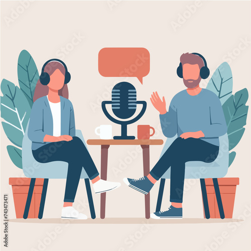 flat design illustration concept of business talk, podcasting session