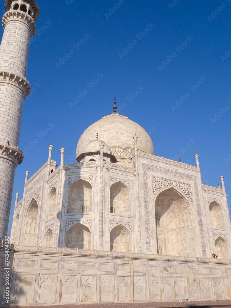 The amazing monument pure white marble of Taj Mahal, Seven wonders of the world, Agra, India