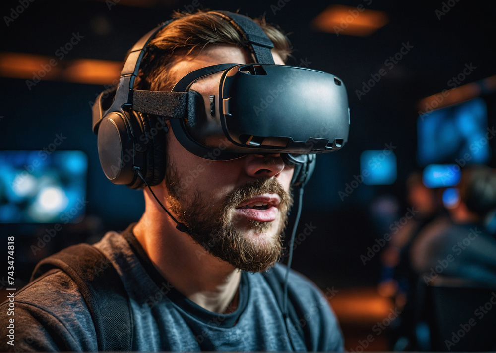 esports champion wearing virtual reality glasses esports champion wearing virtual reality glasses