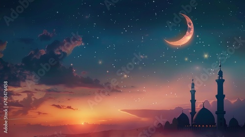 Beautiful ramadan kareem copy space background illustration: stunning islamic-themed image perfect for festive season designs, advertising, and social media