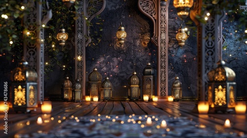 Captivating ramadan lantern decoration background: vibrant 3d rendering for festive celebrations