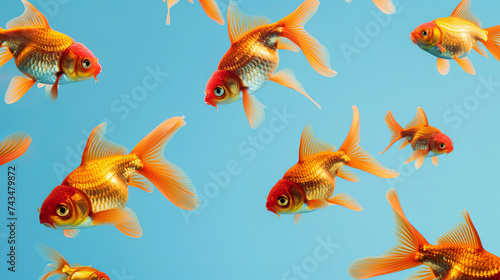Aquarium goldfish on isolated blue background
