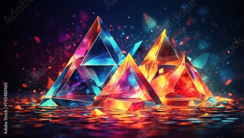 triangular crystal with neon light effect on dark background