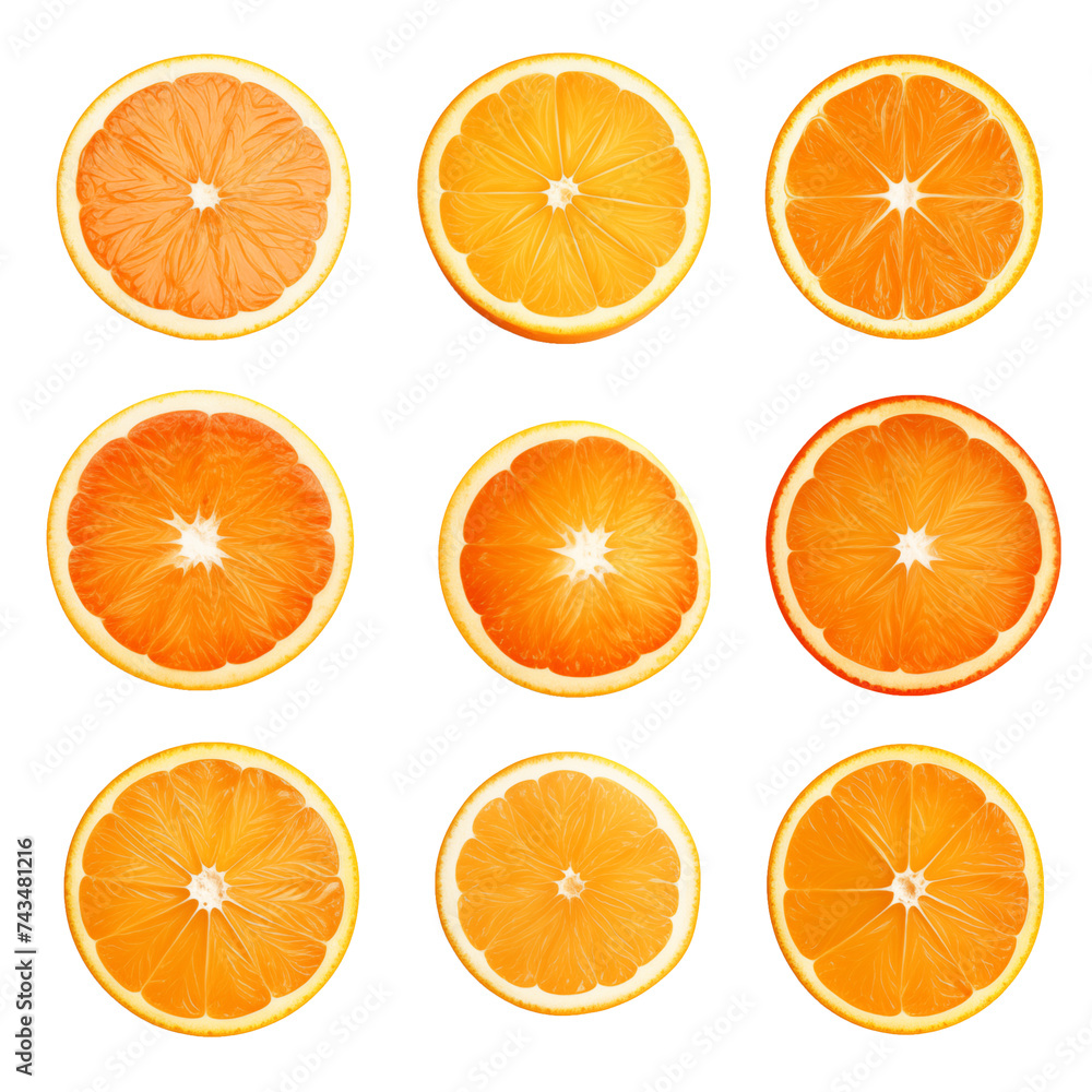 Orange slices isolated on transparent or white background Orange slices isolated on transparent or white background
