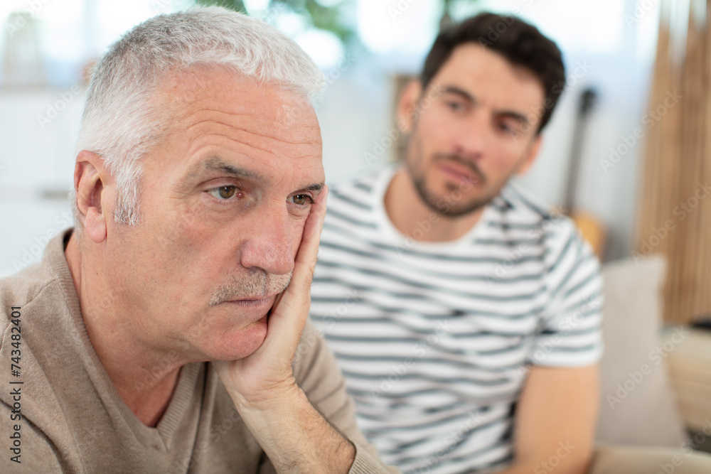 stressed angry senior man trying to talk to dad stressed angry senior man trying to talk to dad